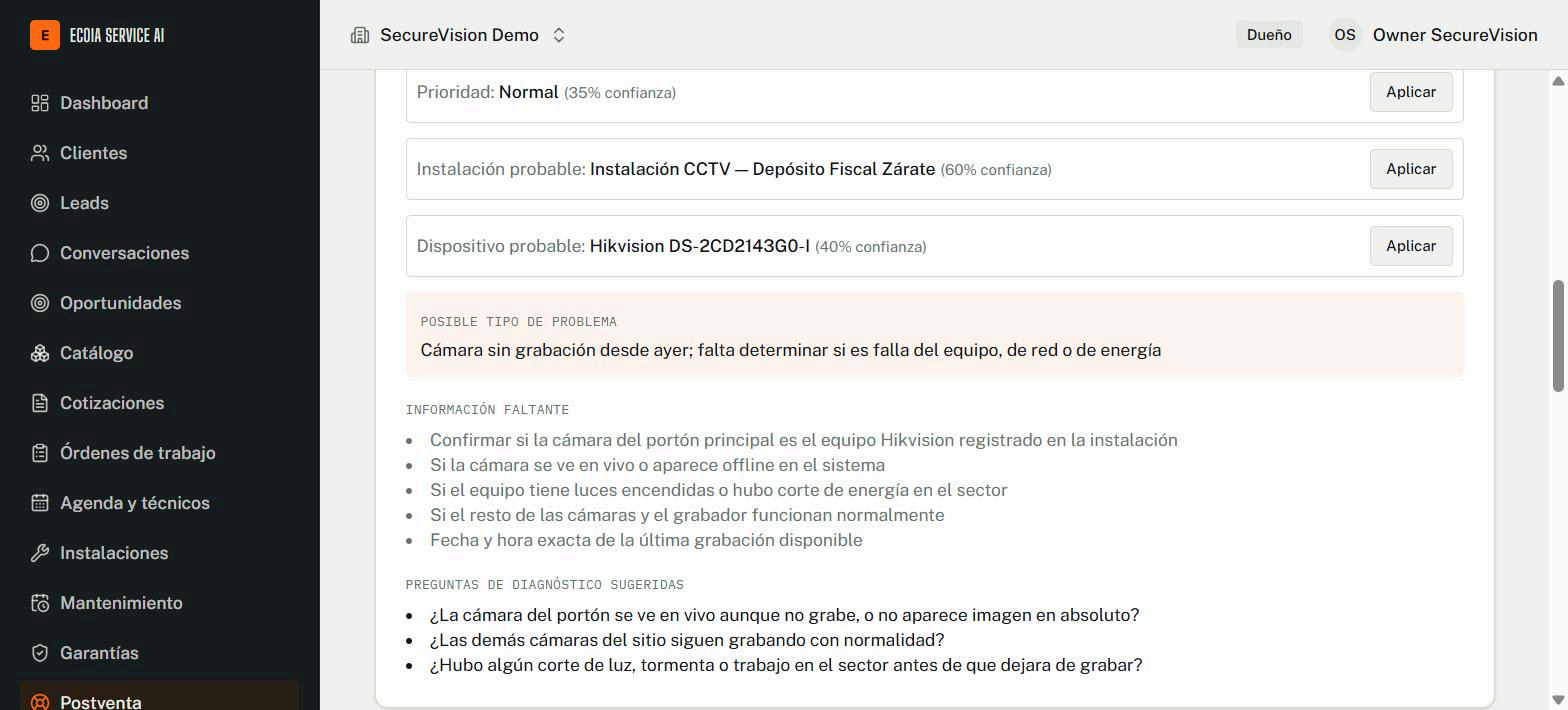 Sugerencias del copiloto de IA sobre un reclamo de cámara